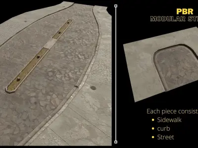 Modular package streets and sidewalks Low-poly 3D model Low-poly 3D model