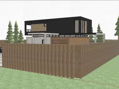 Modern minimalist facade Exterior facade of villa Low-poly 3D model