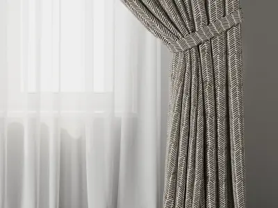 Curtain with rod 27 Linen Curtain patterned curtain HBH Low-poly 3D model