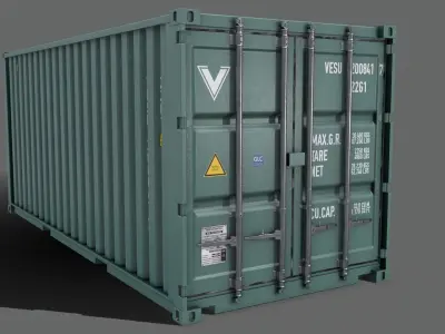 PBR 20 ft Shipping Cargo Container Version 2 - Green Light Low-poly 3D model