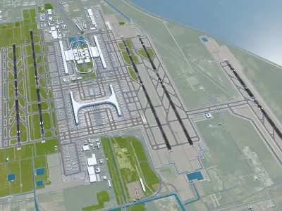 Shanghai Pudong International Airport 15km Low-poly 3D model