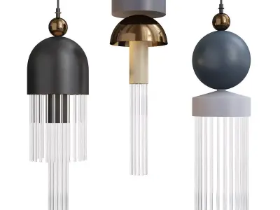 PLEIADES three hanging lamps with metal and glass Low-poly 3D model