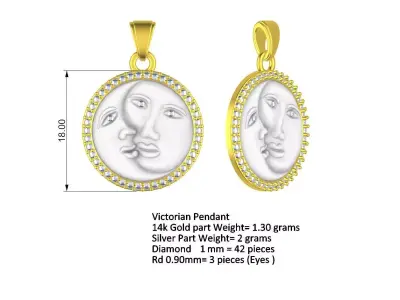 Moon Face Victorian silver gold Pendant Design 3D print model