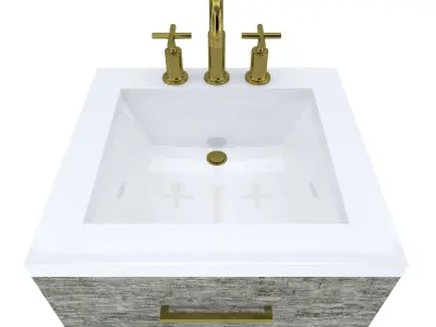 Vanity-005B bathroom vanity with two drawers and gold faucet 3D model