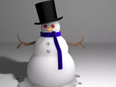 Snowman wearing top hat and scarf 3D model
