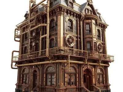 Steampunk Victorian Industrial City Building 3D Model Low-poly 3D model