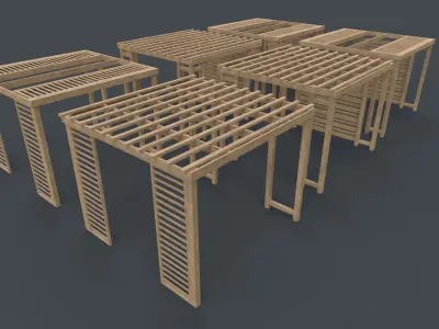 PBR Wooden Pergola Gazebo B1 Low-poly 3D model