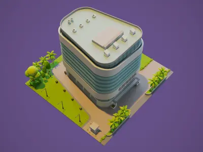 Cinema office building Low-poly 3D model