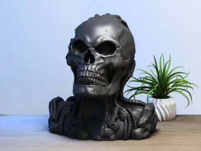 Robot Skull Headphone Stand Cyborg Headset Stand 3D print model