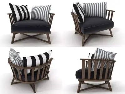 Gray four different chairs with striped pillows 3D model