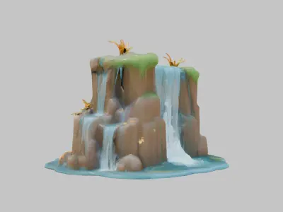 A stylized 3D model of a fountain Low-poly 3D model