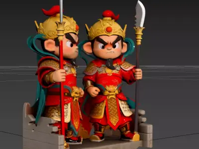 11 Chinese Style - Cartoon Door God 3D model