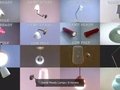 Game Ready Lamps pendant light with wooden ball hanging from it 3D Model Pack