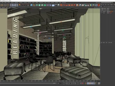 Corona - C4D Scene files - Library Interior 3D model 3D model