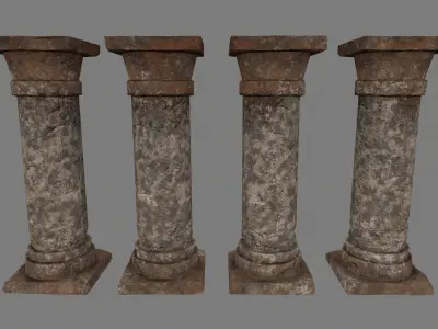 pillar set of four stone columns Low-poly 3D model