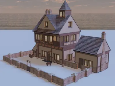 Medieval Town House with over 160 piece Modular Asset Kit Low-poly 3D model