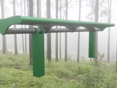 Bench 5 Low-Poly Green Painted Metal Low-poly 3D model