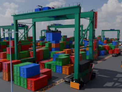 Container Port Low-poly 3D model