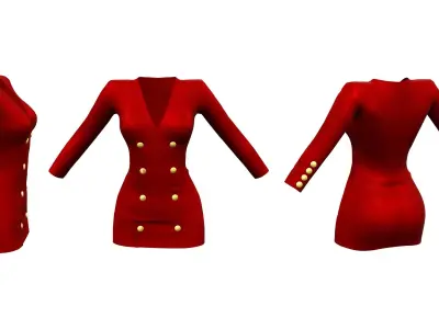 V-Neck Dress With Buttons Low-poly 3D model
