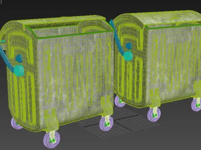 Trash metal can on wheels 3D model