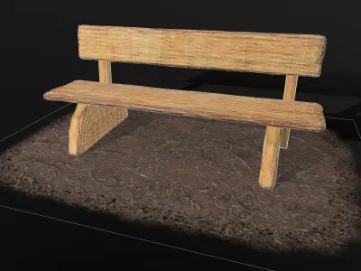 Bench wooden Low-poly 3D model 2