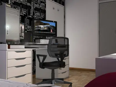 Room bedroom with walls and desk 3D model