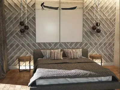 Bedroom modern with walls and wooden floors 3D model