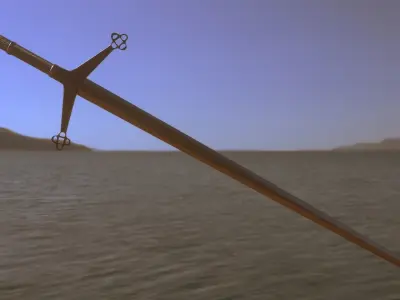 sword 3D model in middle of field at night 3D model
