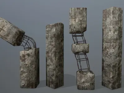 old concrete pole Low-poly 3D model