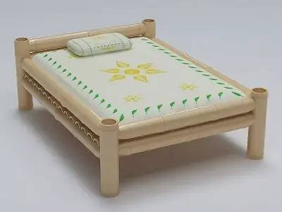 Bed Cot Bamboo 3D model