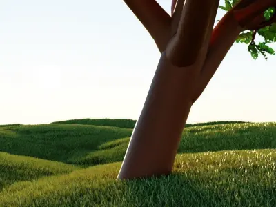 Realistic Nature field with grass Low-poly 3D model