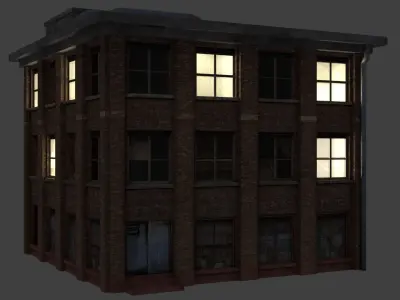 Industrial Brick Building Low-poly 3D model