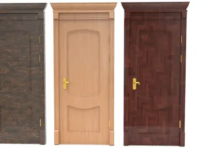 door set three wooden doors Low-poly 3D model