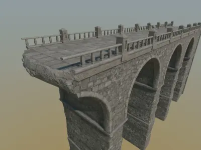 Ancient Stone Bridge - Modular Game Props Low-poly 3D model