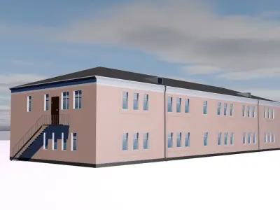 Warehouse two story building with stairs Low-poly 3D model