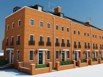 Terraced Town house Building 3D model