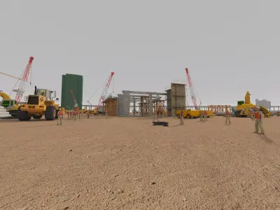 Construction site scene Low-poly 3D model