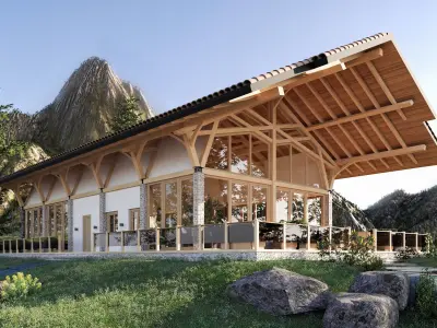 Exterior scene restaurant in the mountains 3D model 3D model