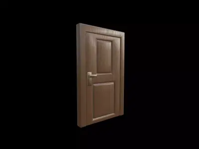 Realistic Wooden Door Low Poly 3D Model Openable Low-poly 3D model