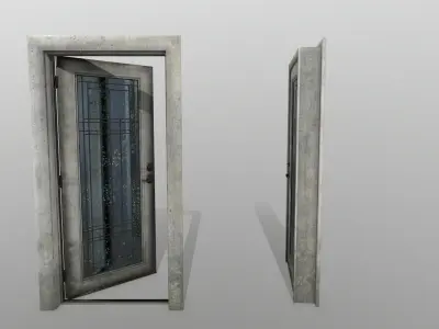 door 2 pair of open doors Low-poly 3D model