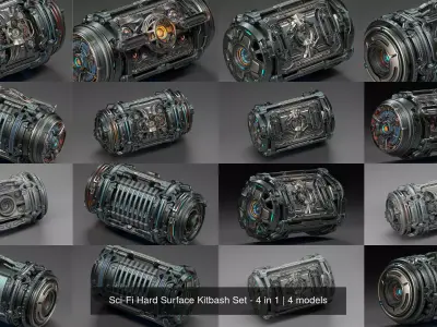 Sci-Fi Hard Surface Kitbash Set - 4 in 1 3D Model Pack