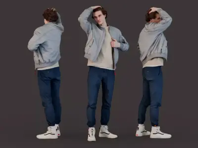 Stylish Young Man Adjusting Hair 3D model