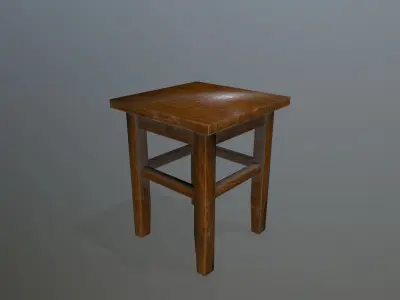 Footstool wooden table Low-poly 3D model