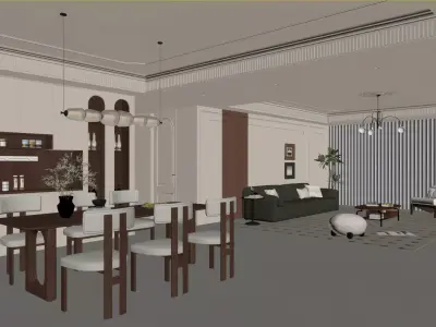 French light luxury style living room 3D model