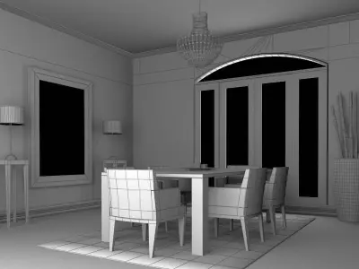 3D model Dinning set 7 dining room with orange walls and wood... 3D model
