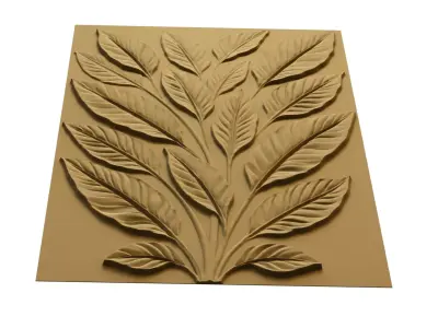 Decorative Leaves Branch Relief Wall Decor Set STL Mural CNC 383 3D model