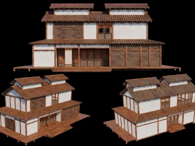 Medieval  Japanese Houses  - 4K Textures Game Ready Low-poly 3D model get
