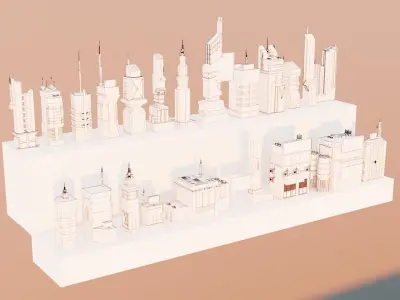 21 Low Poly Sci-Fi Buildings Low-poly 3D model