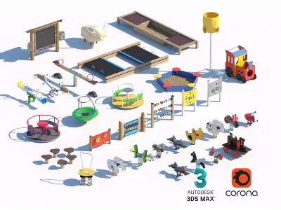 Comprehensive Kids Outdoor Playground Collection 3D model