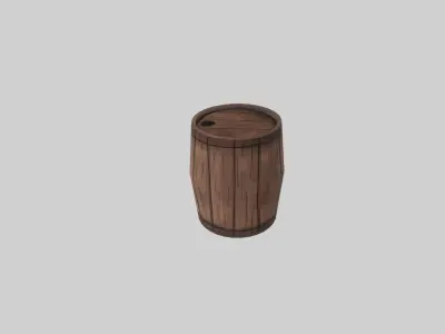 High and Low Poly Rustic Handcrafted Wooden Barrel Low-poly 3D model